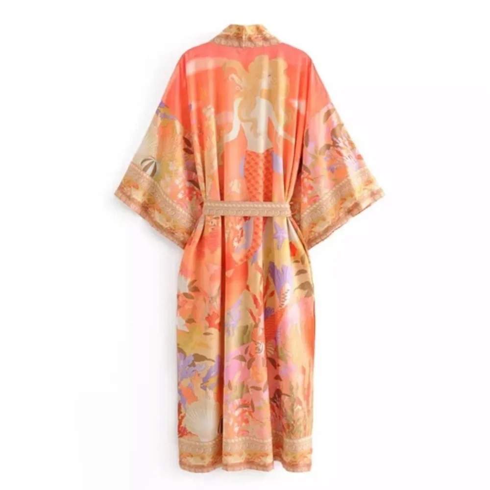 Mermaid Dreams Boho Kimono Duster Robe Coverup - Picture 6 of 14